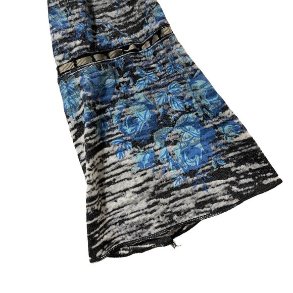 Free People women's size S gray/black/blue v neck ribbon accents bell sleeve top - Picture 4 of 9